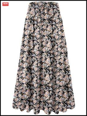 Women's Boho Maxi Skirt High-Waist Elastic Pleated Long Skirt 95% Polyester